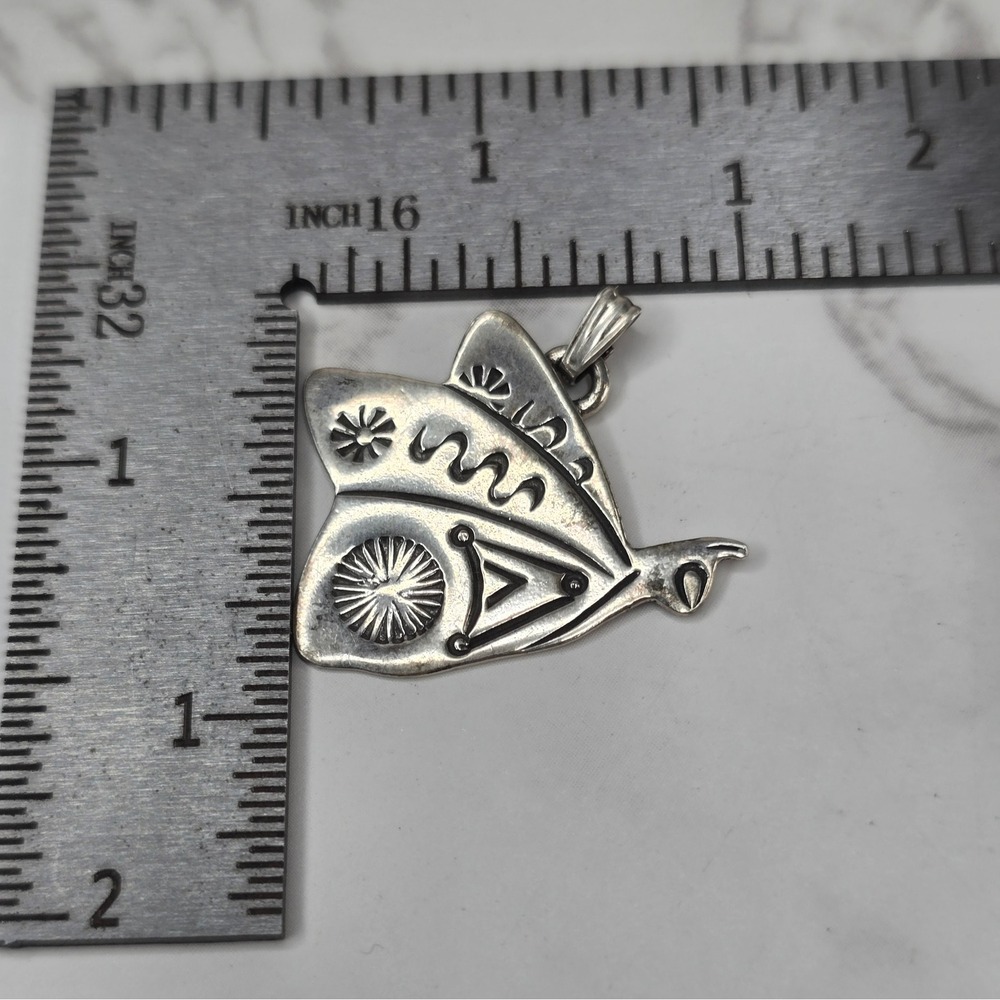 Sterling Silver 925 Southwestern Stamped Butterfly Moth Pendant Signed AJM 2.0g - Picture 6 of 7